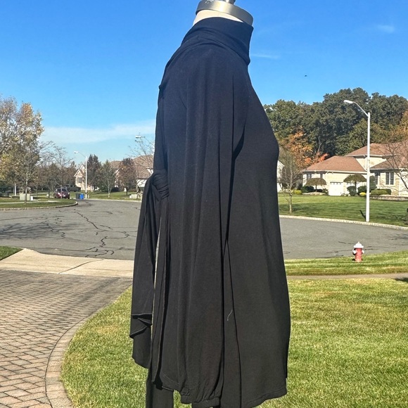 BLACK VERSATILE MOCK NECK TIE TUNIC TOP BLOUSE MEDIUM - Picture 5 of 8